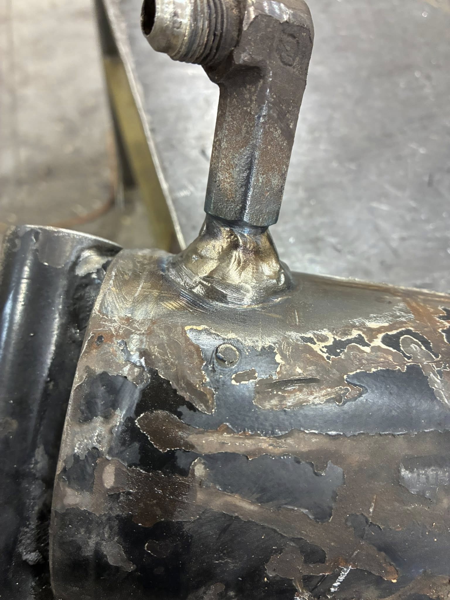 Heavy weld joint close-up